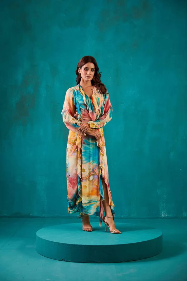 Blue Printed Chiffon Dress