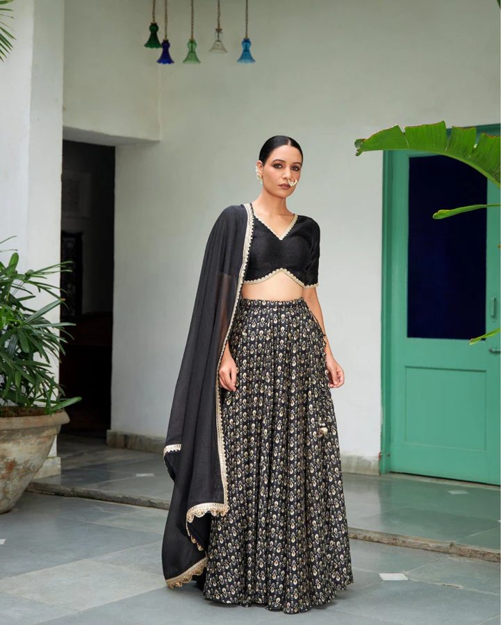 Siyah Chanderi Lehenga Set