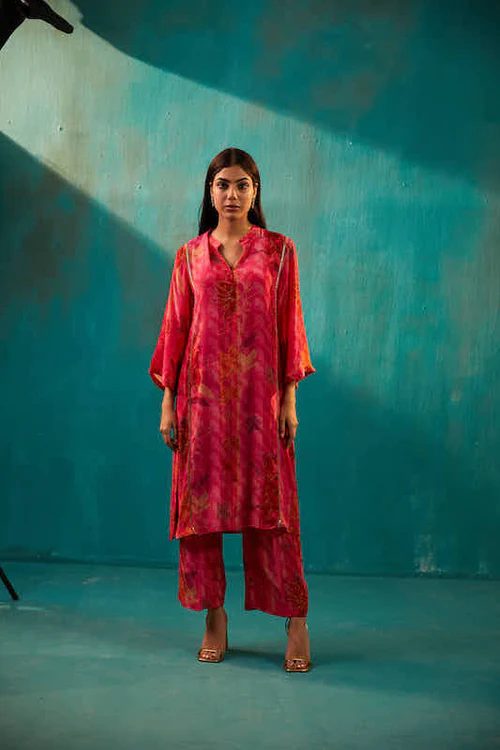 Fuchsia Crepe Long Kurta Co-Ord Set