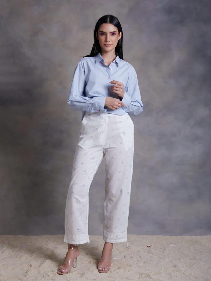 Light Blue Poplin Crop Shirt