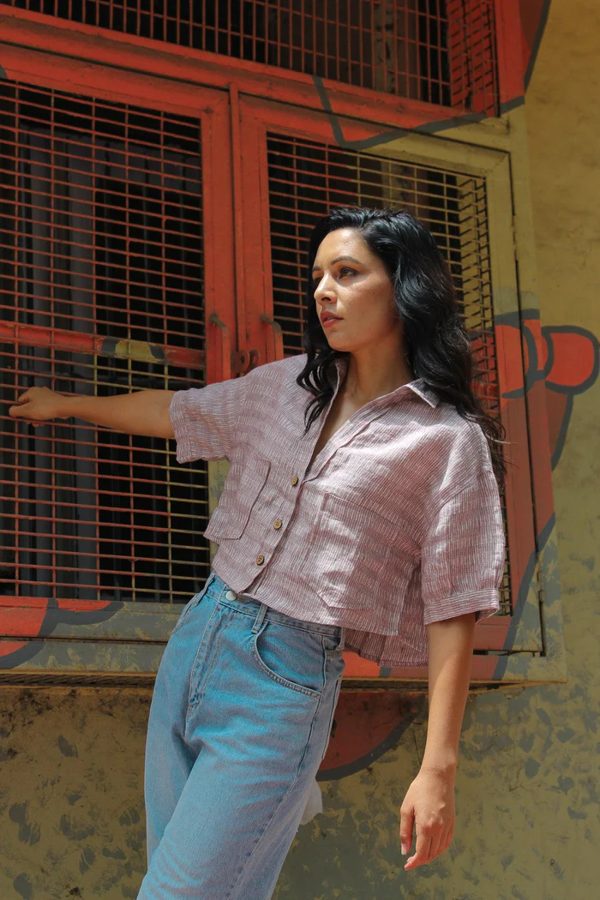 Rust Woven Linen Crop Top