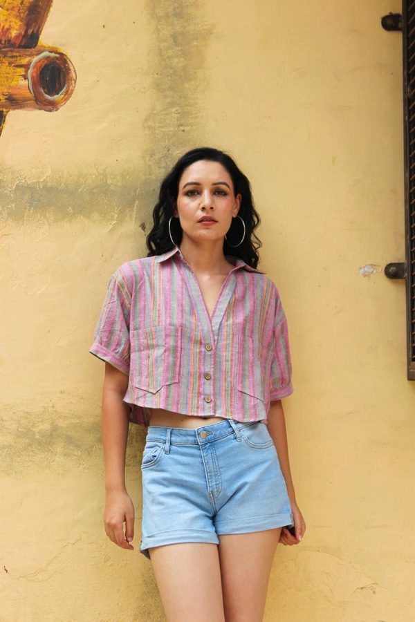 Multicolor Stripes Linen Crop Top