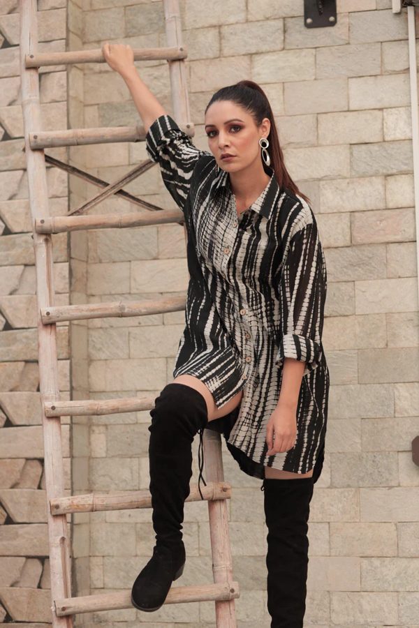 Black Tie Dye Oversized Shirt Dress