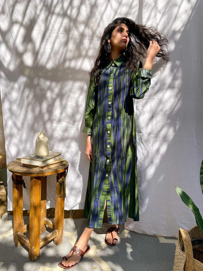 Olive Green Tie Dye Shirt Dress