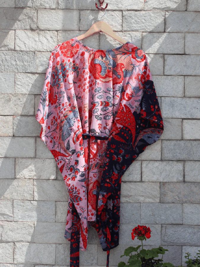 Rose Pink Floral Chiffon Kaftan Dress