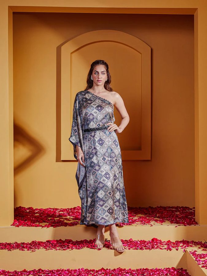 Charcoal Off Shoulder Kaftan Dress