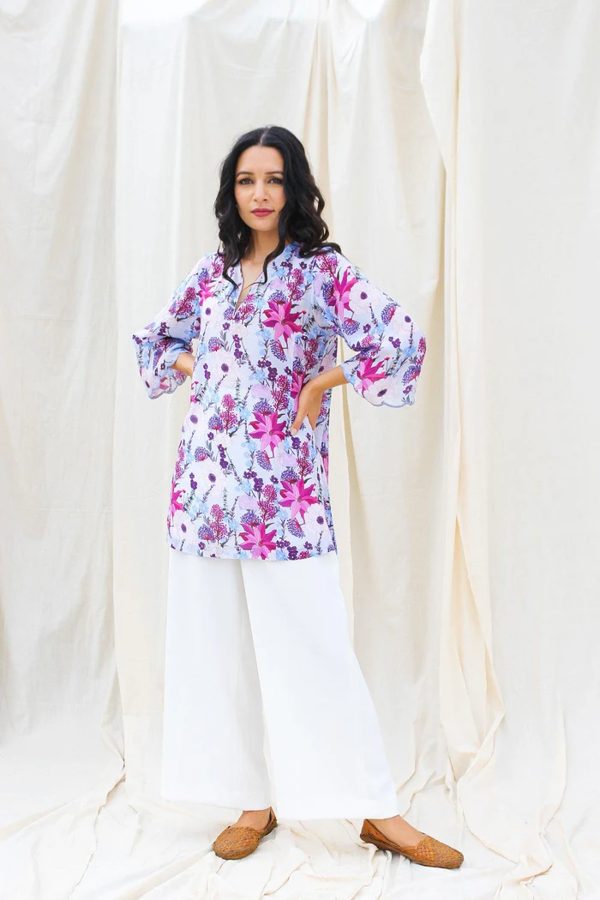 Lilac Floral Cotton Silk Kurta
