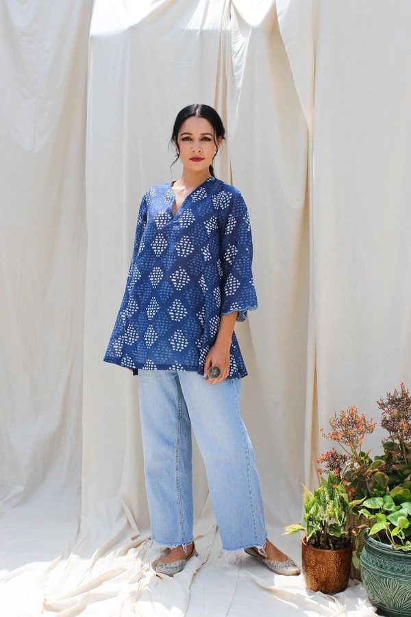 Indigo Neel Printed Cotton Kurta