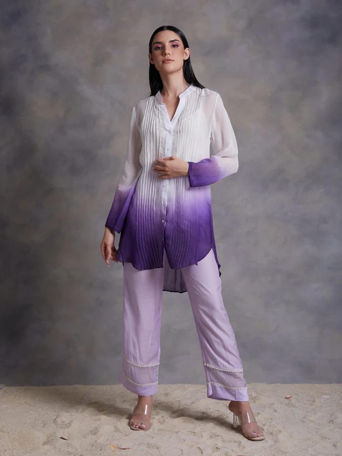 Mauve Palazzo With Pearl Lace