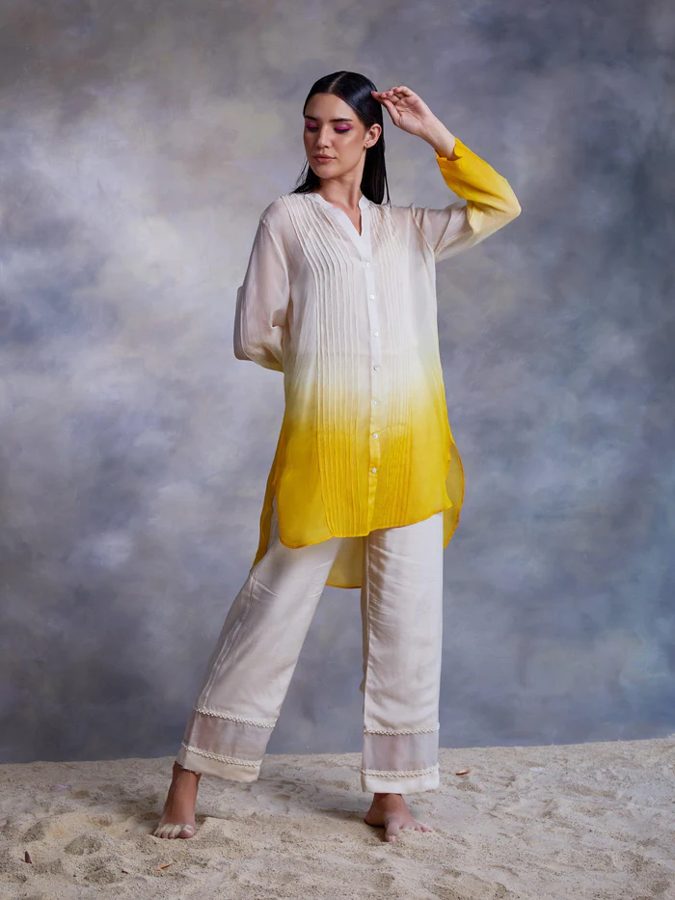 Yellow Ombre Pintuck Kurta