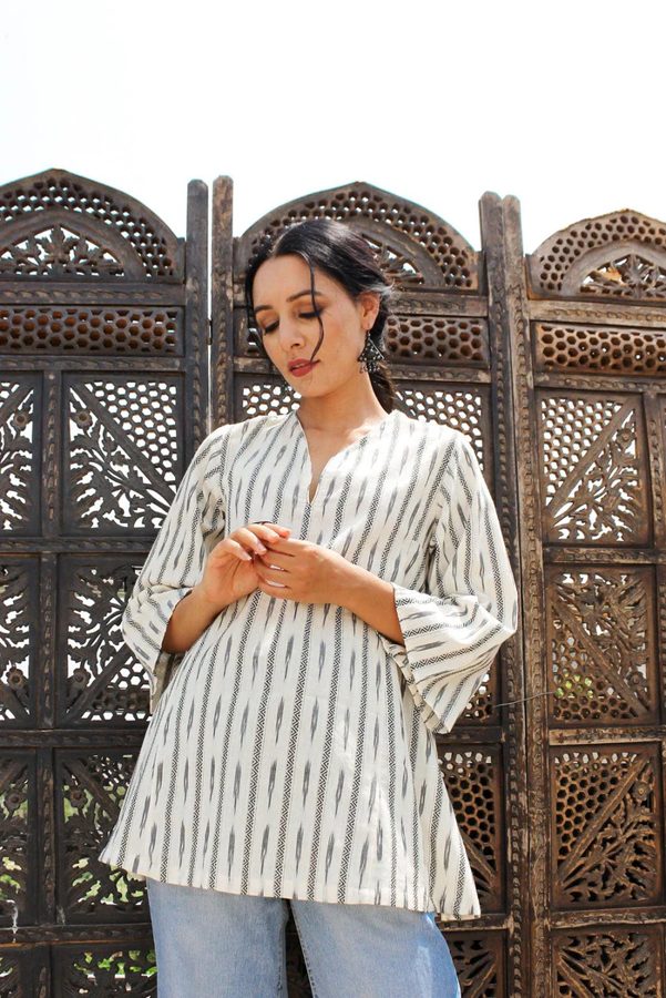 Ivory Ikat Woven Kurta