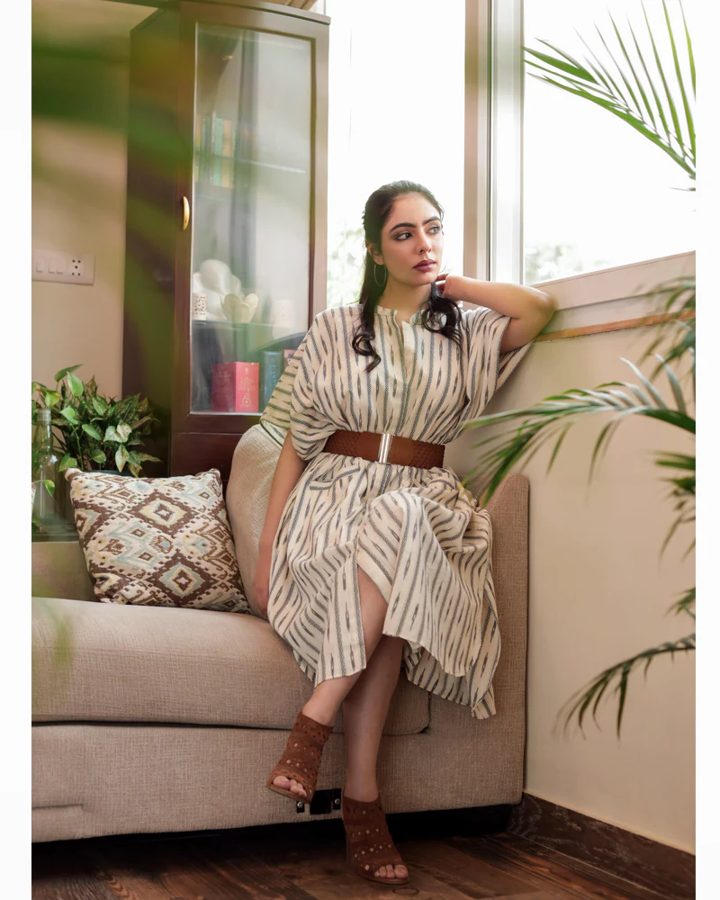 Ivory Ikat Kaftan Dress