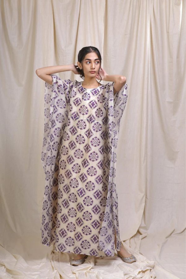 Purple Block Style Chanderi Kaftan