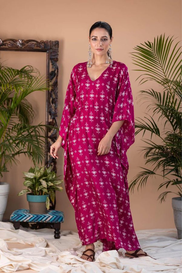 Qalb Pink Fuchsia Long Kaftan