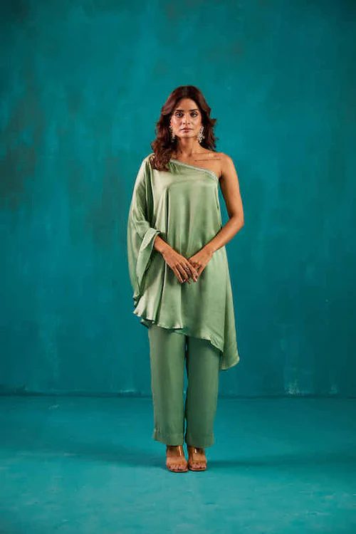 Sage Green One Shoulder Kaftan Co-ord Set