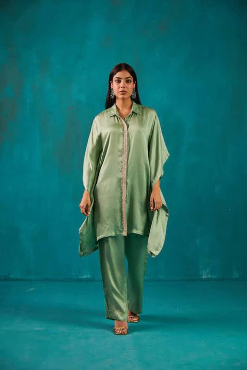 Sage Green Shirt Kaftan Co-ord Set