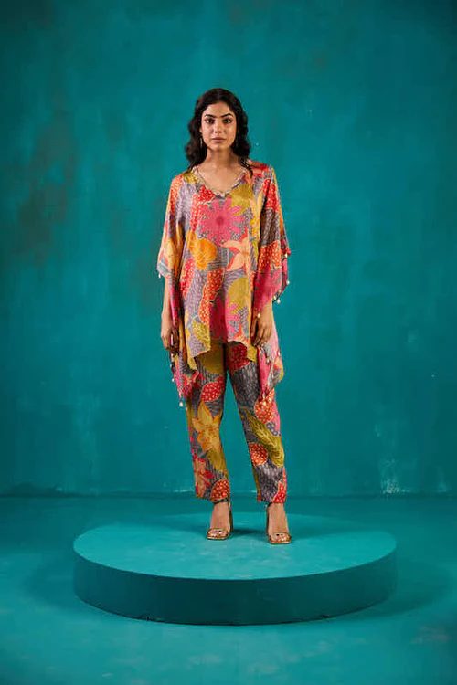 Steel Grey Printed Kaftan Co-ord Set