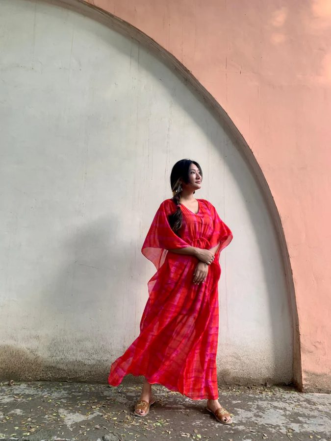 Gerua Chiffon Long Kaftan