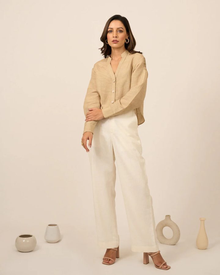 Sand Linen Crop Top Pants Set