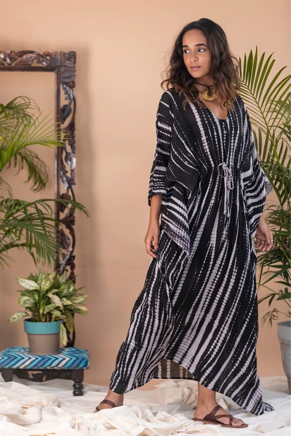 Black Tie and Dye Pintuck Kaftan