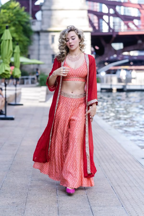 Ruby Sharara Set with Cape
